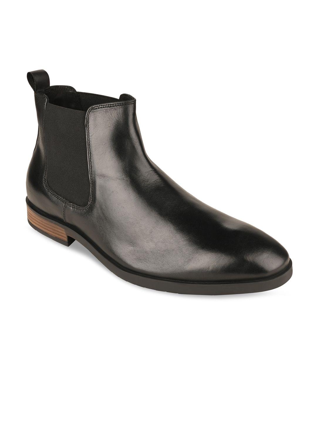 regal men black solid leather boots
