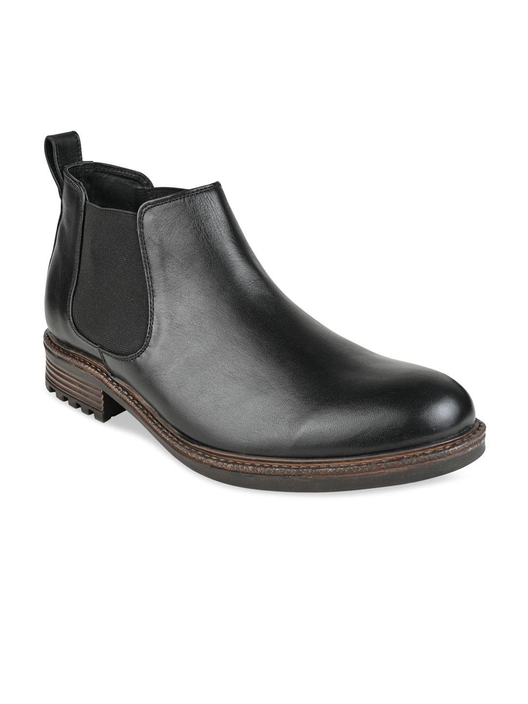 regal men black solid leather boots