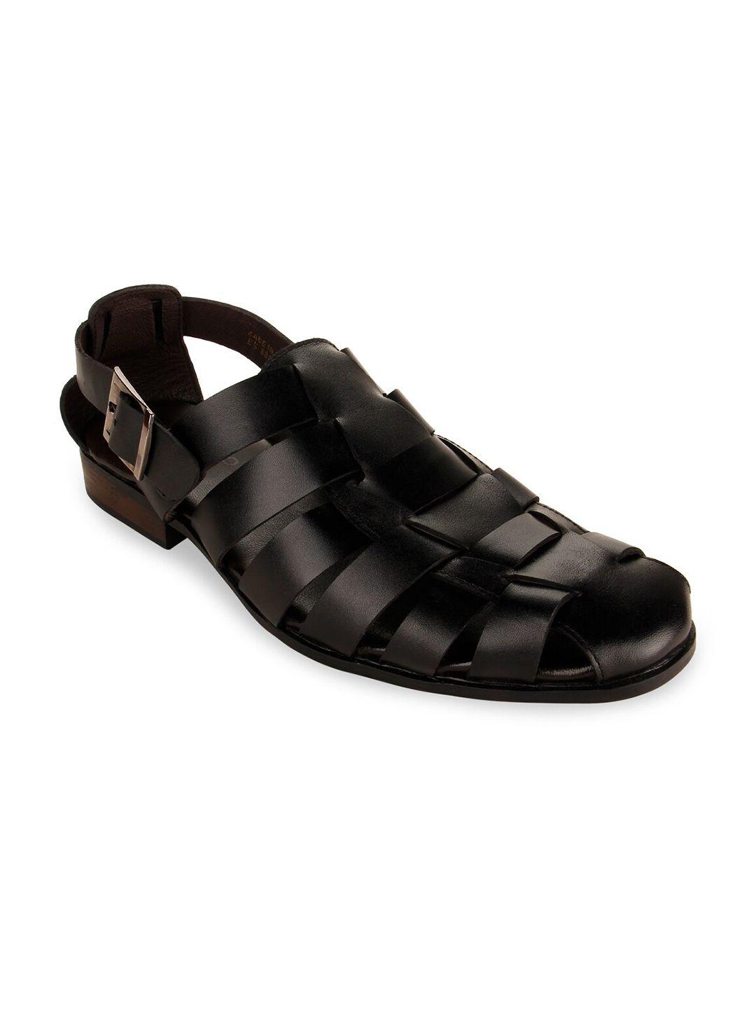 regal men black solid leather fisherman sandals