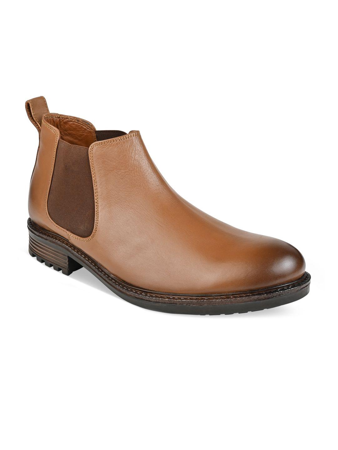 regal men tan solid slip-on leather chelsea boots