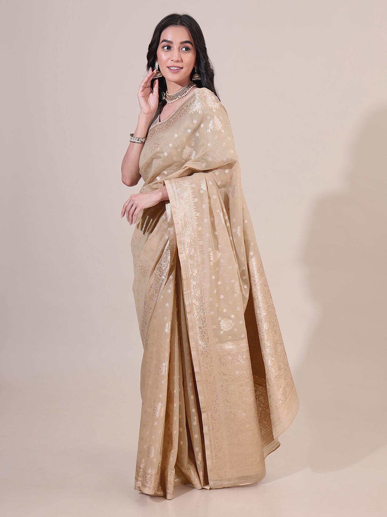 regal odessey woven zari ecru saree with unstitched blouse