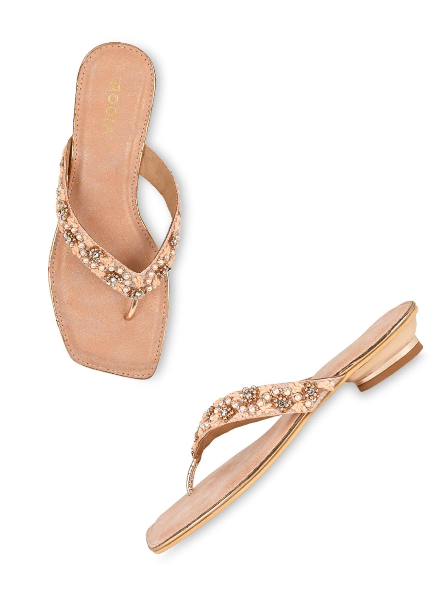 regal rose gold women hand embroidered flats