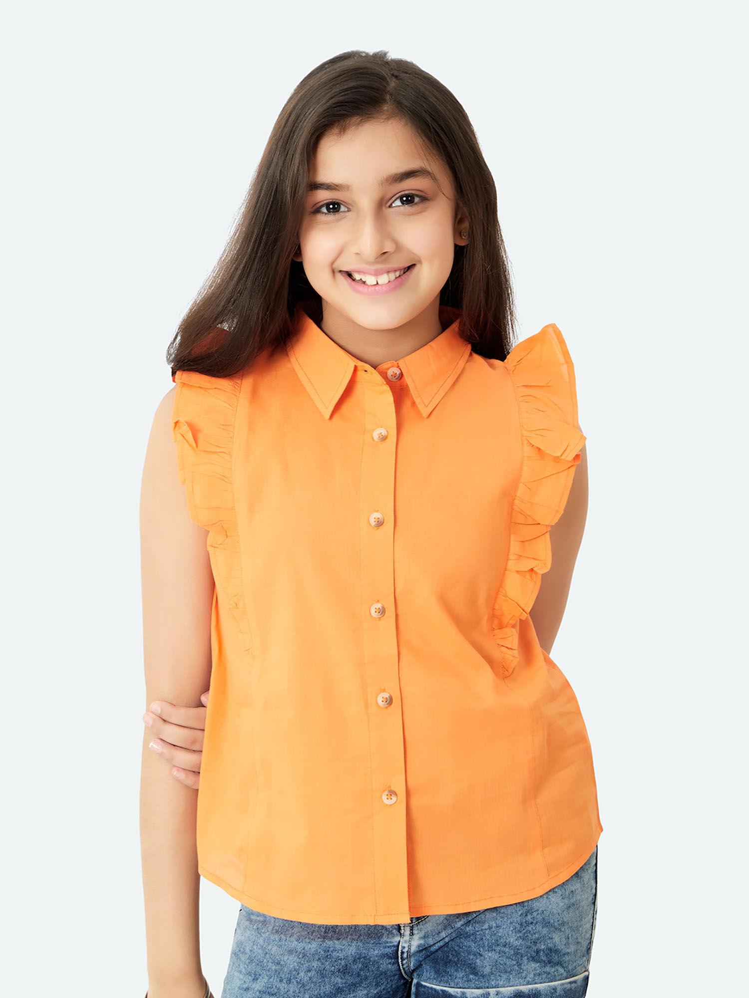 regina ruffled neon orange cotton shirt