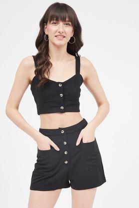 regular crop length polyester women's shorts - black