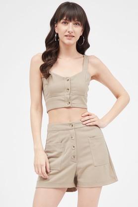 regular crop length polyester women's shorts - natural