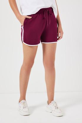 regular fit above knee cotton women's active wear shorts - wine