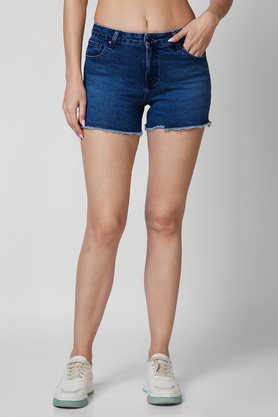 regular fit above knee cotton women's casual wear shorts - dark blue