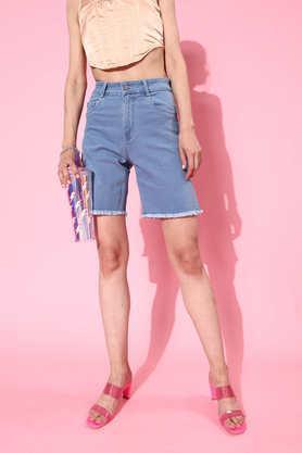 regular fit above knee denim women's casual wear shorts - light blue