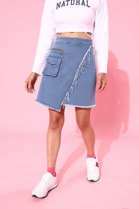 regular fit above knee denim women's casual wear skirt - light blue