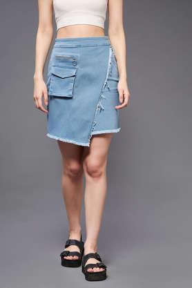 regular fit above knee denim women's casual wear skirts - light blue