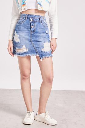 regular fit above knee denim women's casual wear skirts - mid stone