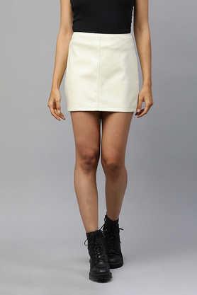 regular fit above knee polyester women's casual wear skirt - cream