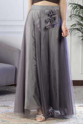 regular fit ankle length polyester women's festive wear skirt - grey