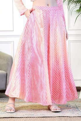 regular fit ankle length polyester women's festive wear skirt - pink