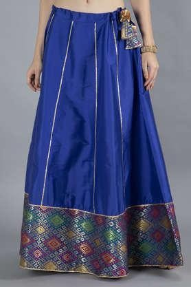 regular fit ankle length silk women's festive wear skirt - blue