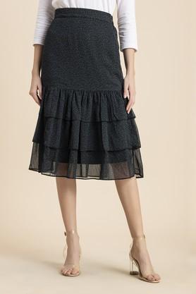 regular fit calf length chiffon women's casual wear skirt - teal black