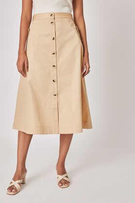 regular fit calf length cotton women's casual wear skirts - natural