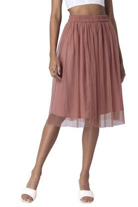 regular fit calf length mesh women's casual skirt - pink