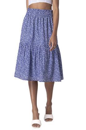 regular fit calf length polyester women's casual midi skirt - blue