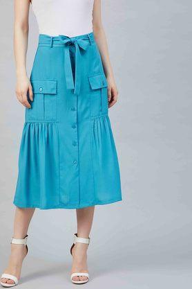 regular fit calf length polyester womens casual skirt - aqua