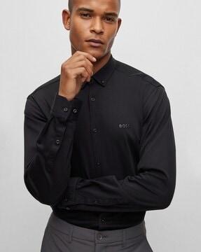 regular fit cotton jersey shirt with button-down collar