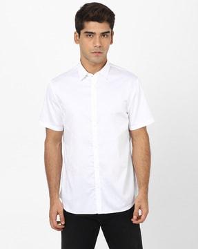regular fit cotton shirt with short sleeves