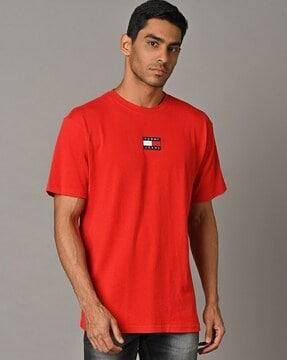 regular fit crew-neck t-shirt with logo applique