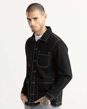 regular fit denim jacket with patch pockets