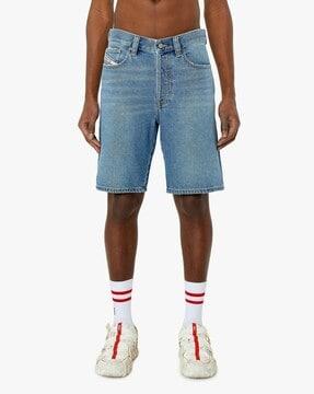 regular fit denim shorts with light whiskers