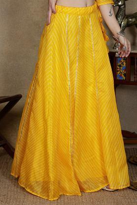 regular fit full length cotton blend women's festive wear skirts - yellow