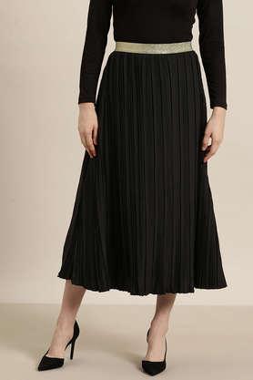 regular fit full length crepe women's festive wear skirt - black