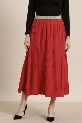 regular fit full length crepe women's festive wear skirt - red