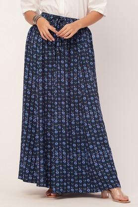 regular fit full length rayon women's casual wear skirt - blue