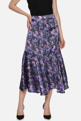 regular fit full length satin women's casual wear skirt - purple