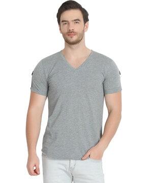 regular fit heathered v-neck t-shirt with short sleeve