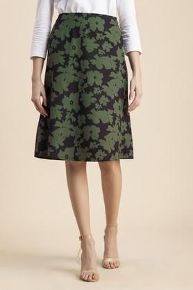 regular fit knee length crepe women's casual wear skirt - green