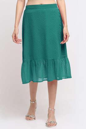 regular fit knee length polyester women's casual wear skirt - green