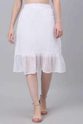 regular fit knee length polyester women's casual wear skirt - white