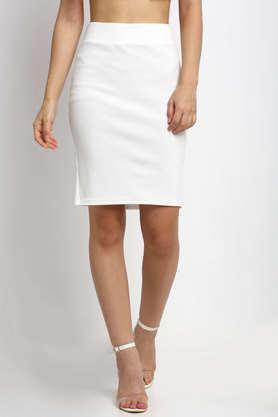 regular fit knee length polyester women's casual wear skirt - white