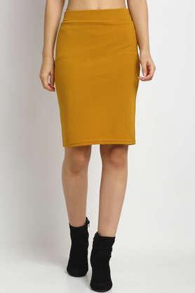 regular fit knee length polyester women's casual wear skirt - yellow