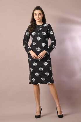 regular fit knee length polyester women's casual wear skirts - black