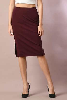 regular fit knee length polyester women's casual wear skirts - brown