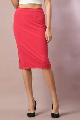 regular fit knee length polyester women's casual wear skirts - pink