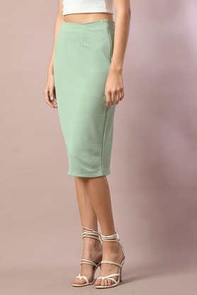 regular fit knee length polyester women's casual wear skirts - sea green