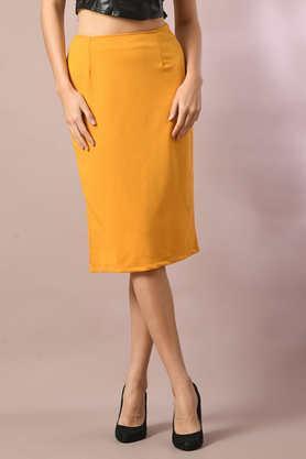 regular fit knee length polyester women's casual wear skirts - yellow