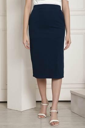 regular fit knee length polyester women's fusion wear skirt - navy