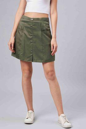 regular fit knee length polyester womens casual skirt - olive