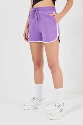 regular fit mid thigh cotton women's active wear shorts - purple