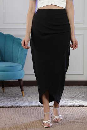 regular fit mid thigh polyester women's casual wear skirt - black