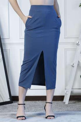 regular fit mid thigh polyester women's casual wear skirt - blue